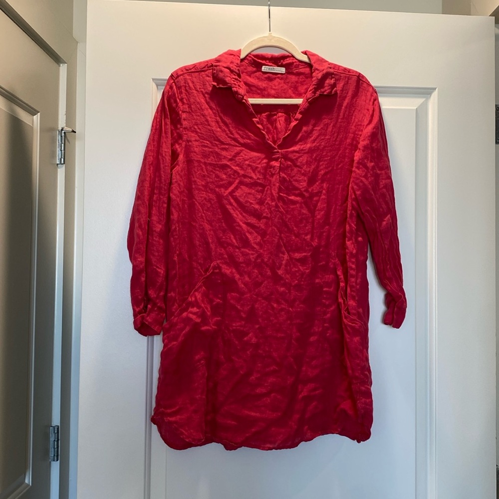 Vintage Linen Cover Up Shirt-Dress